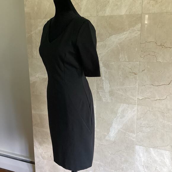 Halogen Black V-Neck Seamed Ponte Sheath Dress - 6 Washable Classy Office Career - Picture 5 of 13